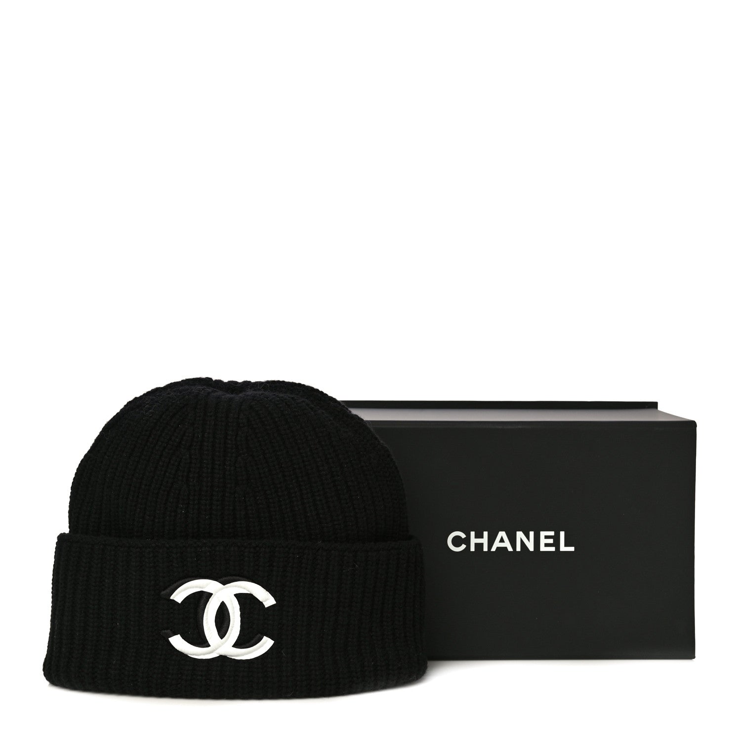 Chanel Wool Cashmere CC Beanie Hat Black White 10 of 10