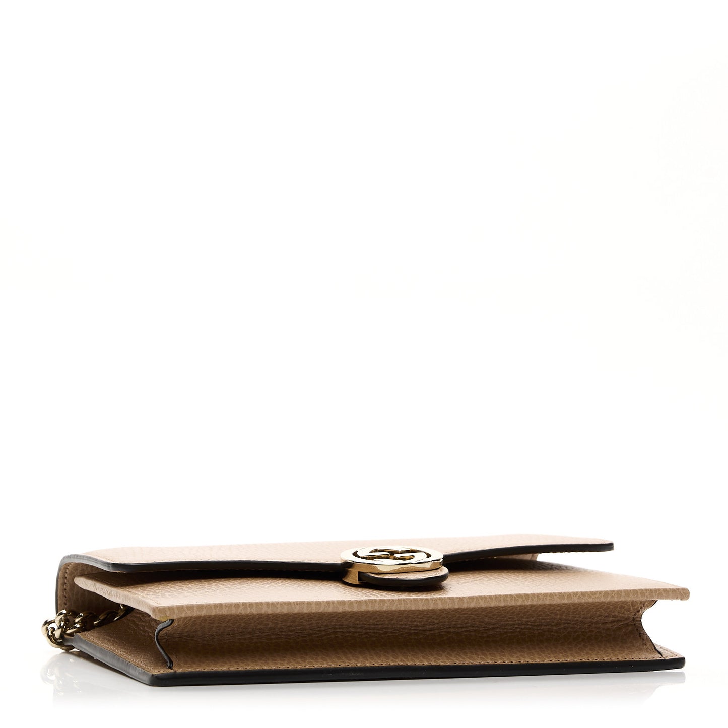 Dollar Calfskin Interlocking G Chain Wallet Camelia