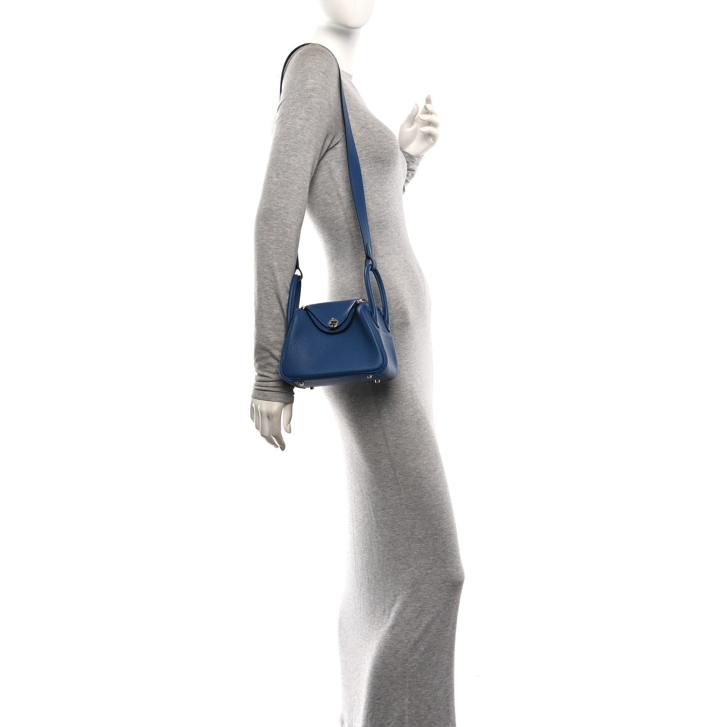 Hermes Taurillon Clemence Mini Lindy 20 Bleu Tie 2 of 11