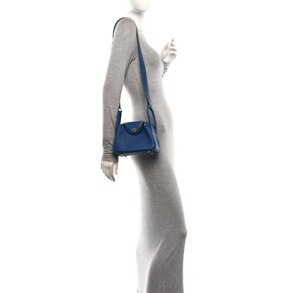 Hermes Taurillon Clemence Mini Lindy 20 Bleu Tie 2 of 11