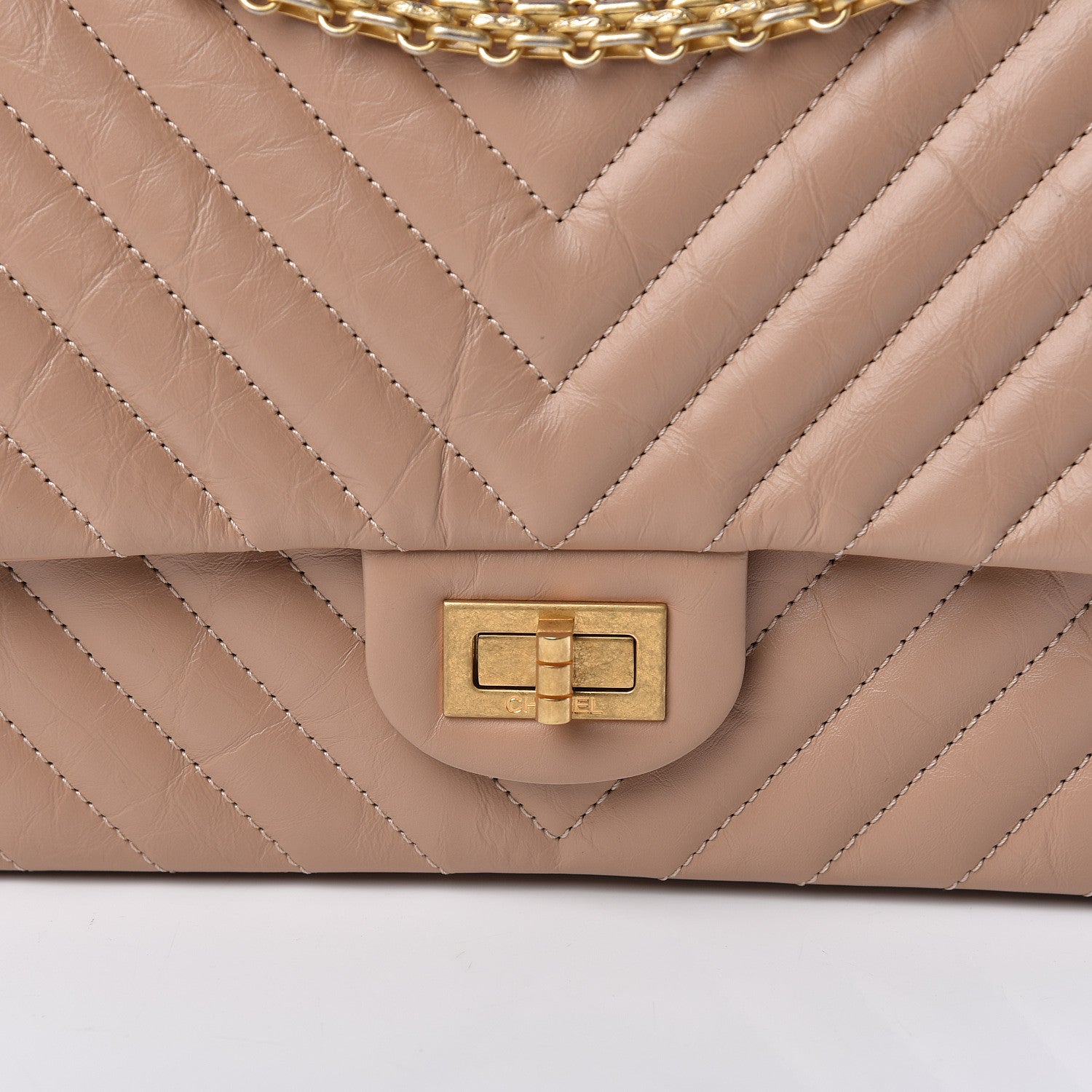 Chanel Aged Calfskin Chevron Quilted 2.55 Reissue 226 Flap Beige 8 of 10