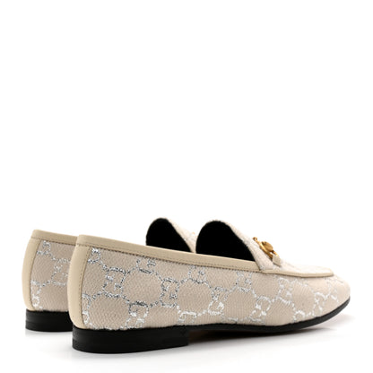 Gucci Canvas GG Monogram Horsebit Womens Jordaan Loafers 36 Gardenia Silver 4 of 12
