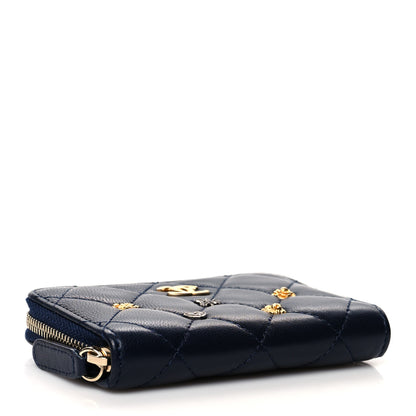 Chanel Lambskin Lucky Charms Zip Coin Purse Navy 4 of 9