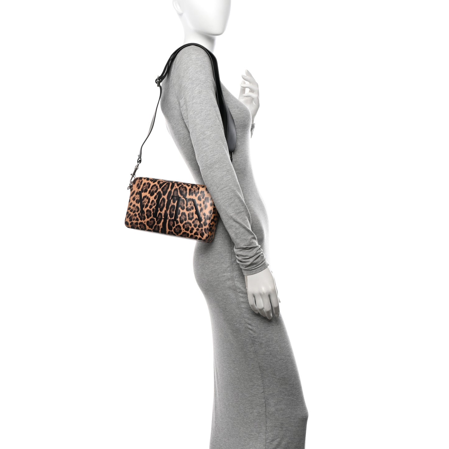 Calfskin Leopard VLTN Print Logo Crossbody Bag Tan Brown