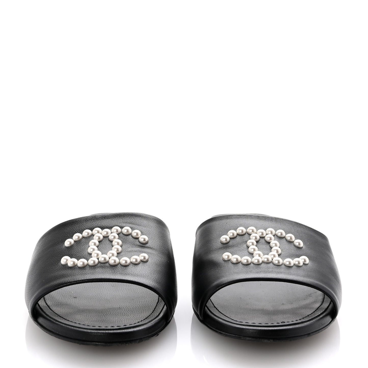 Lambskin Pearl CC Sandals 38.5 Black