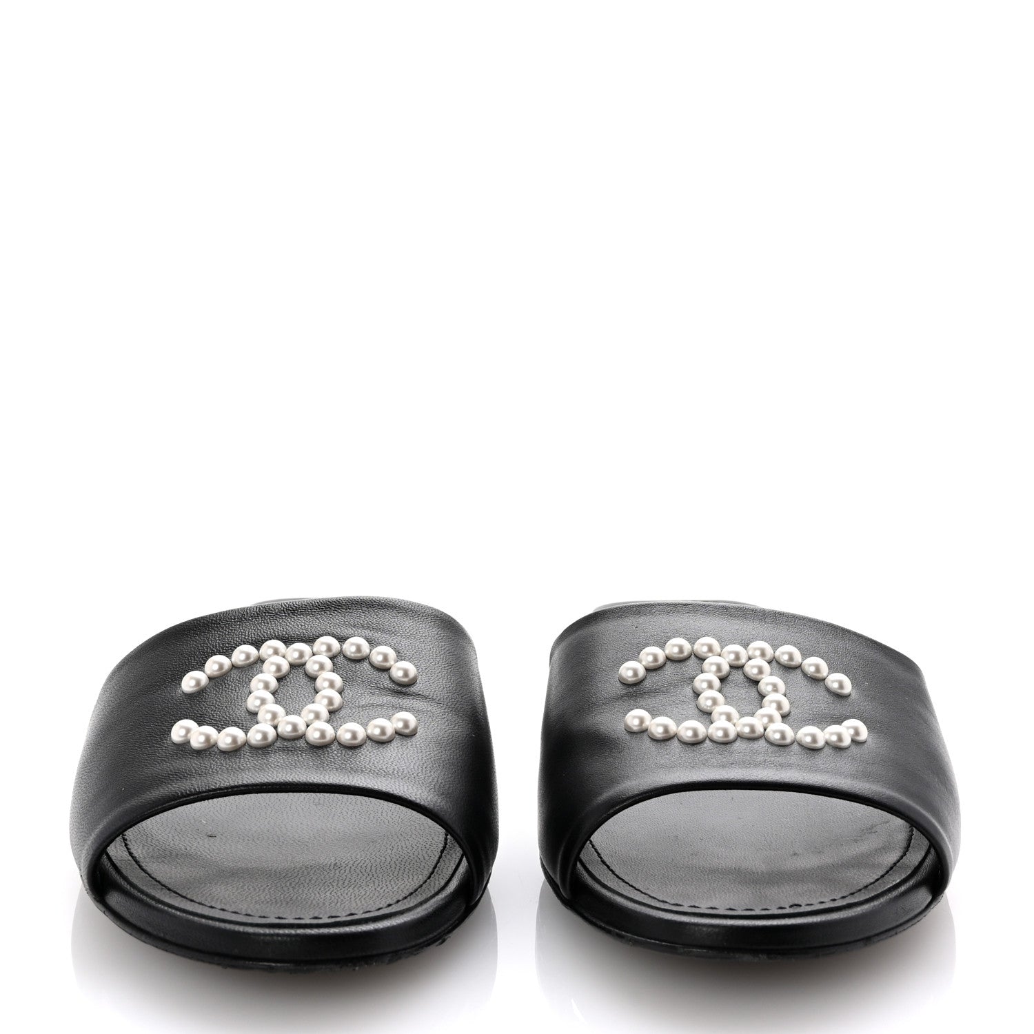 Chanel Lambskin Pearl CC Sandals 38.5 Black 3 of 9