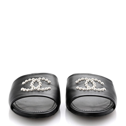 Chanel Lambskin Pearl CC Sandals 38.5 Black 3 of 9