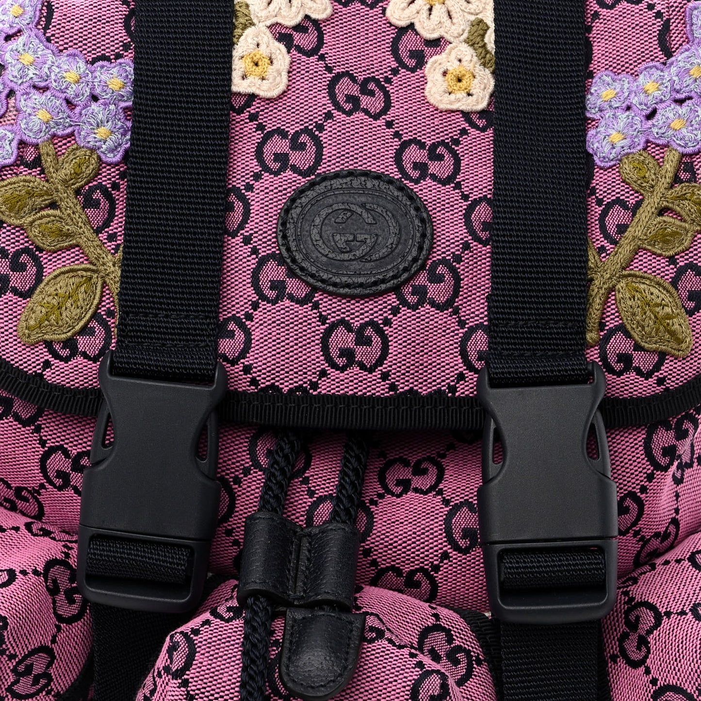 Monogram Multicolor Floral Embroidered Large Retro Interlocking G Three Pocket Backpack Pink Blue Multicolor