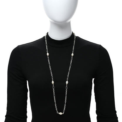 David Yurman Sterling Silver 18K Yellow Gold Baroque Pearl Long Figaro Chain Necklace 3 of 4