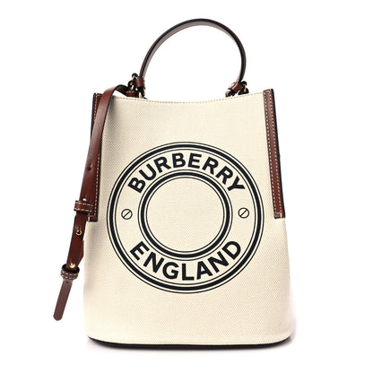 Burberry Canvas Cotton Small Peggy Bucket Bag Natural Gold 1 of 7