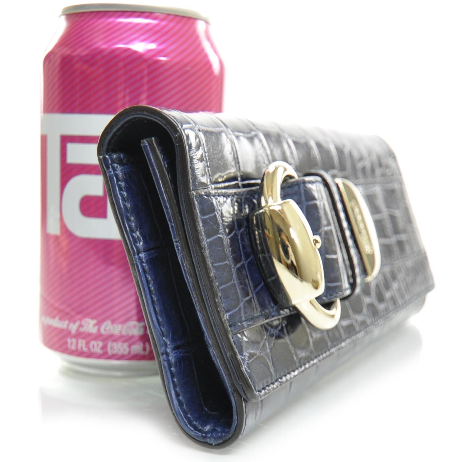 Gucci Crocodile Embossed Leather Romy Buckle Clutch 3 of 9