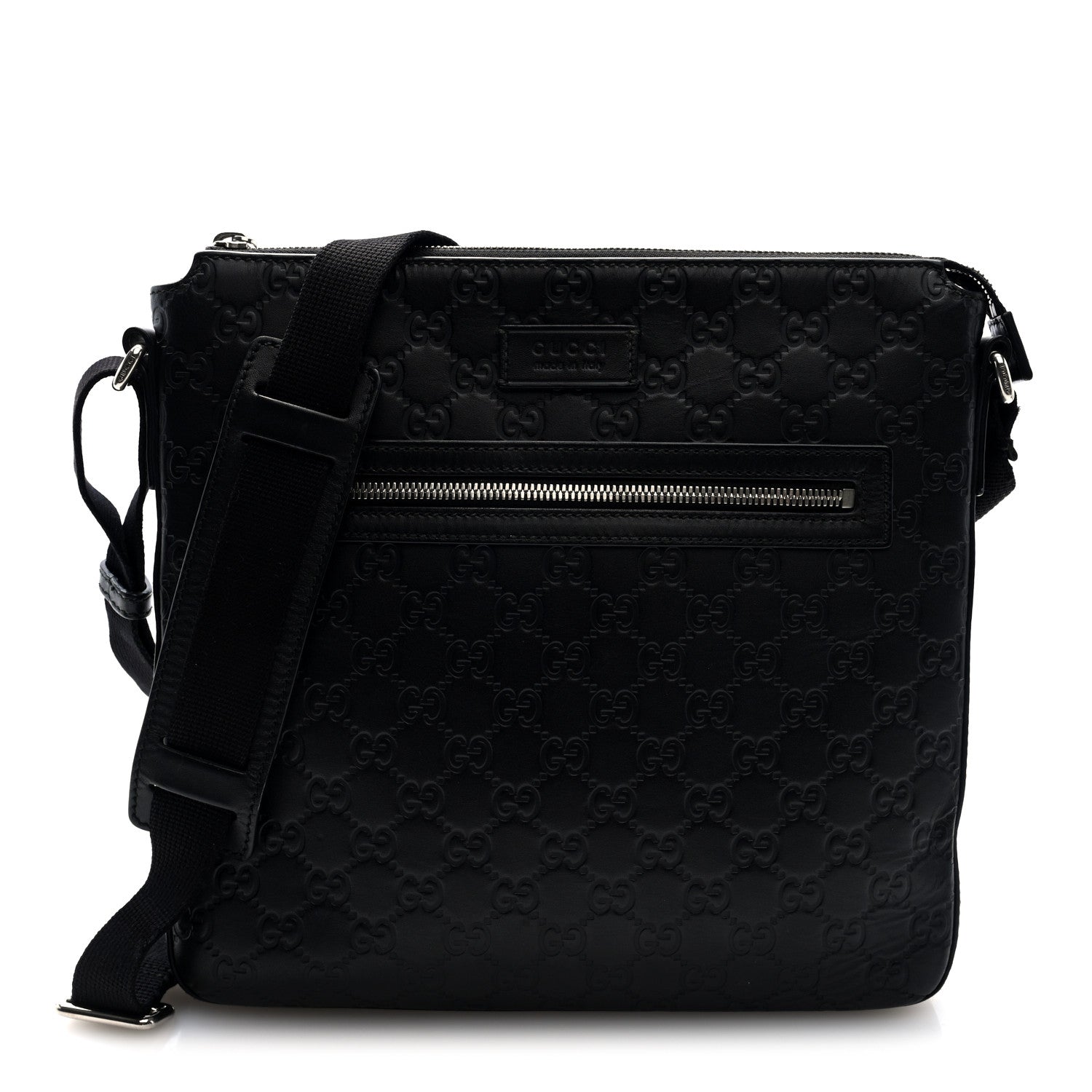 Gucci Guccissima Signature Medium Flat Messenger Bag Black 1 of 10