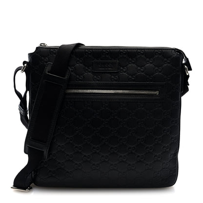 Gucci Guccissima Signature Medium Flat Messenger Bag Black 1 of 10