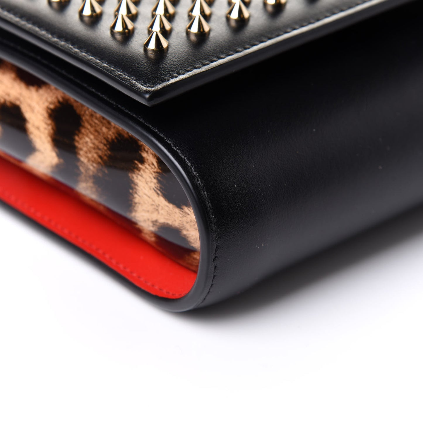 Calfskin Patent Leopard Spikes Paloma Clutch Black