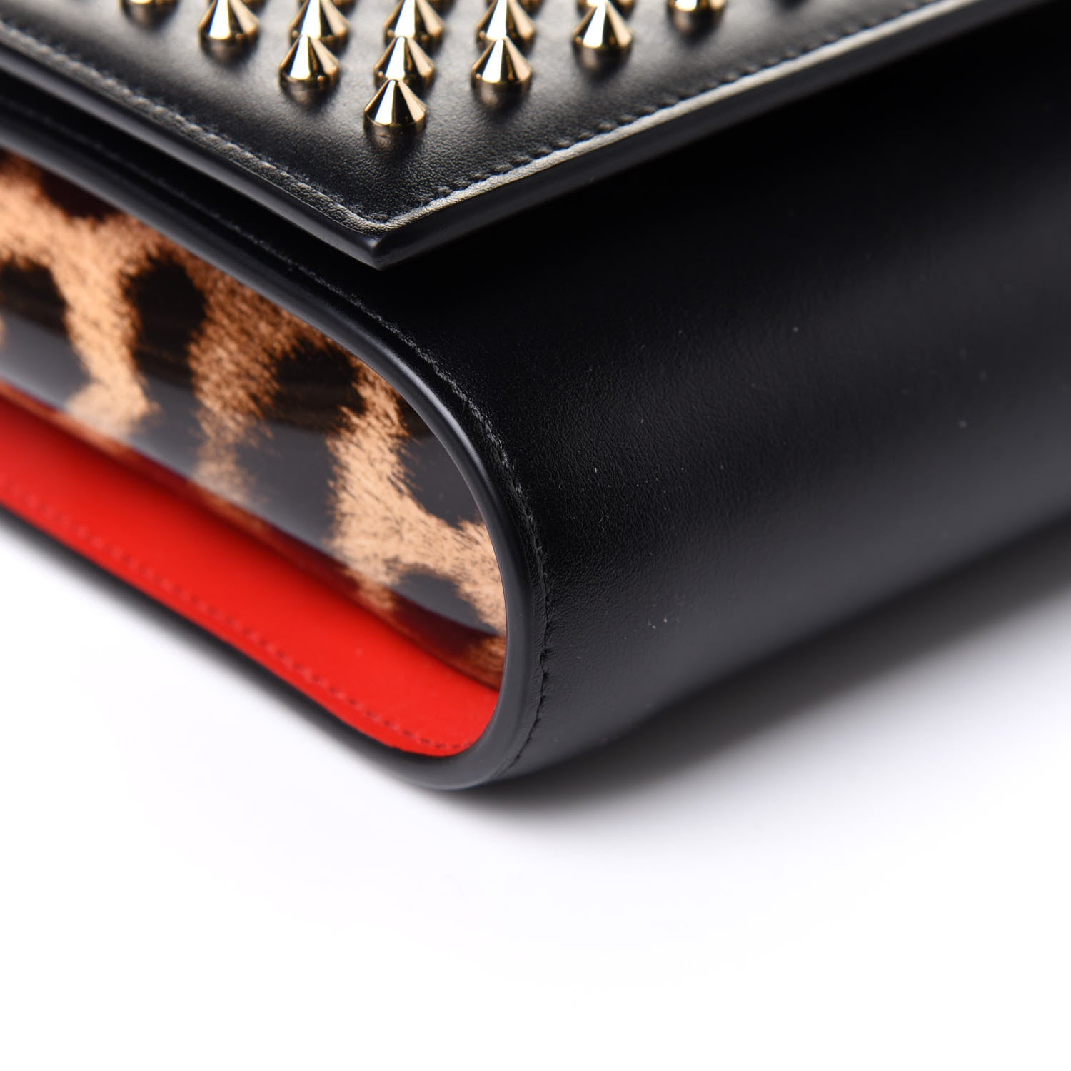 Christian Louboutin Calfskin Patent Leopard Spikes Paloma Clutch Black 9 of 10