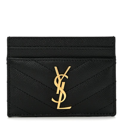 Saint Laurent Grain De Poudre Matelasse Chevron Monogram Credit Card Case Black 1 of 9