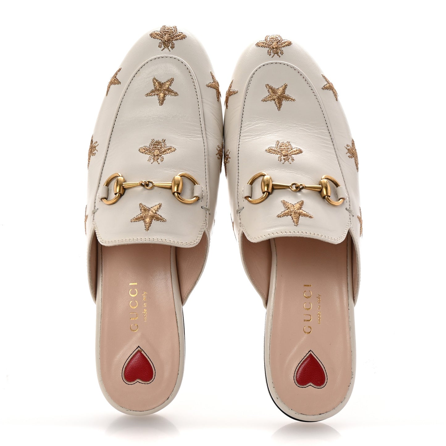 Goatskin Bee Star Embroidered Womens Princetown Slippers 36 Mystic White