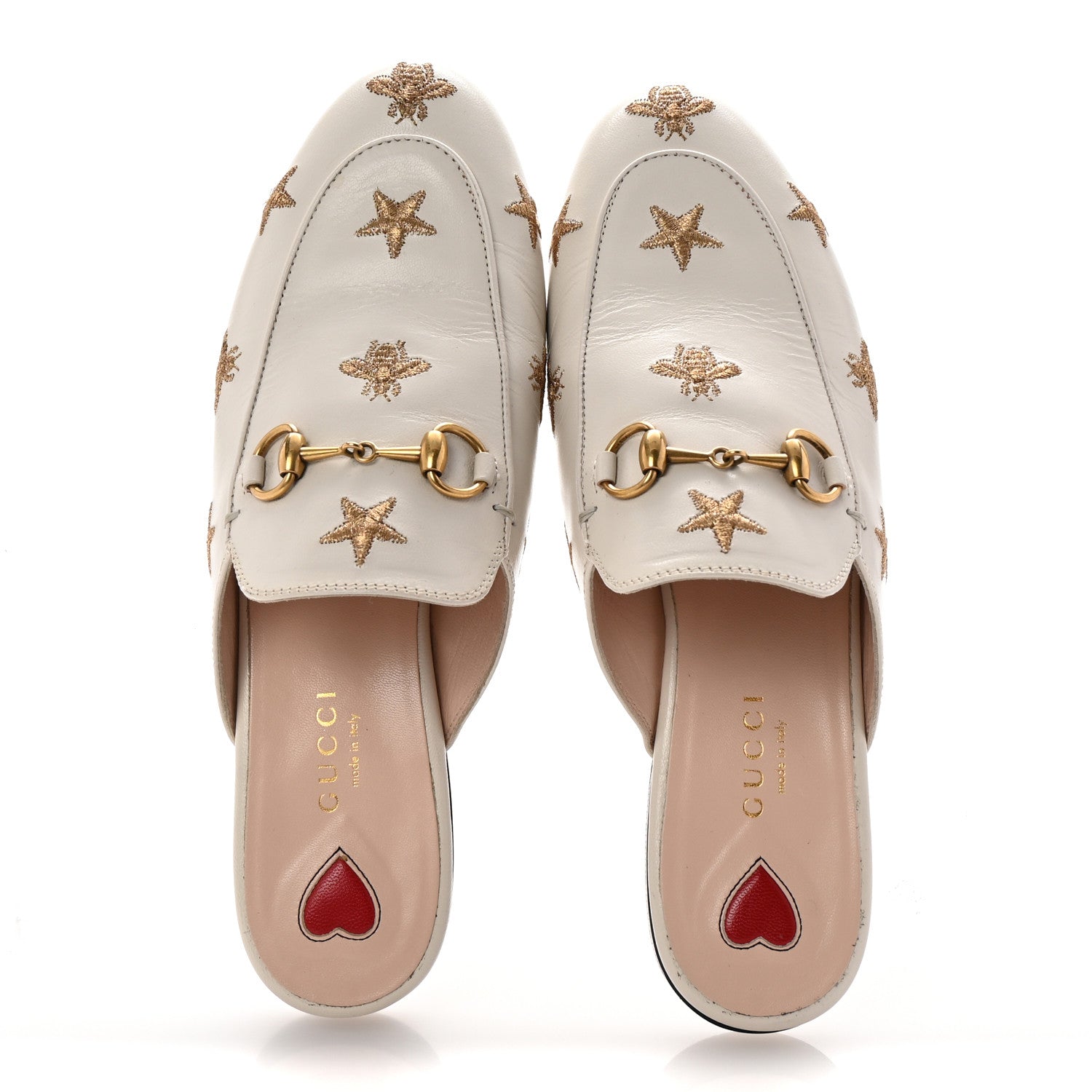 Gucci Goatskin Bee Star Embroidered Womens Princetown Slippers 36 Mystic White 2 of 10