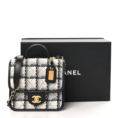 Chanel Tweed Calfskin School Memory Mini Top Handle Flap Ecru Grey Beige Black 8 of 13
