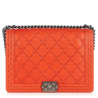 Chanel Caviar Calfskin Stitched Large Boy Flap Dark Orange 1 of 9