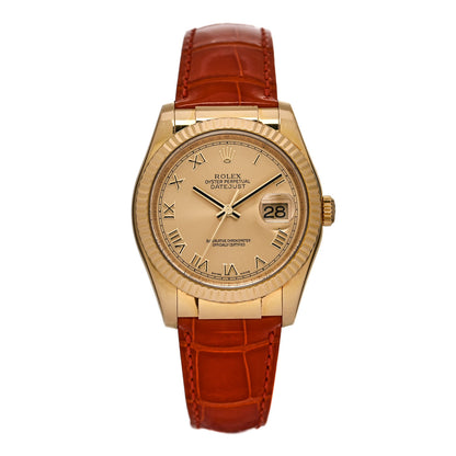 Rolex 18K Yellow Gold Alligator 36mm Oyster Perpetual Datejust Watch Champagne 116138 1 of 4