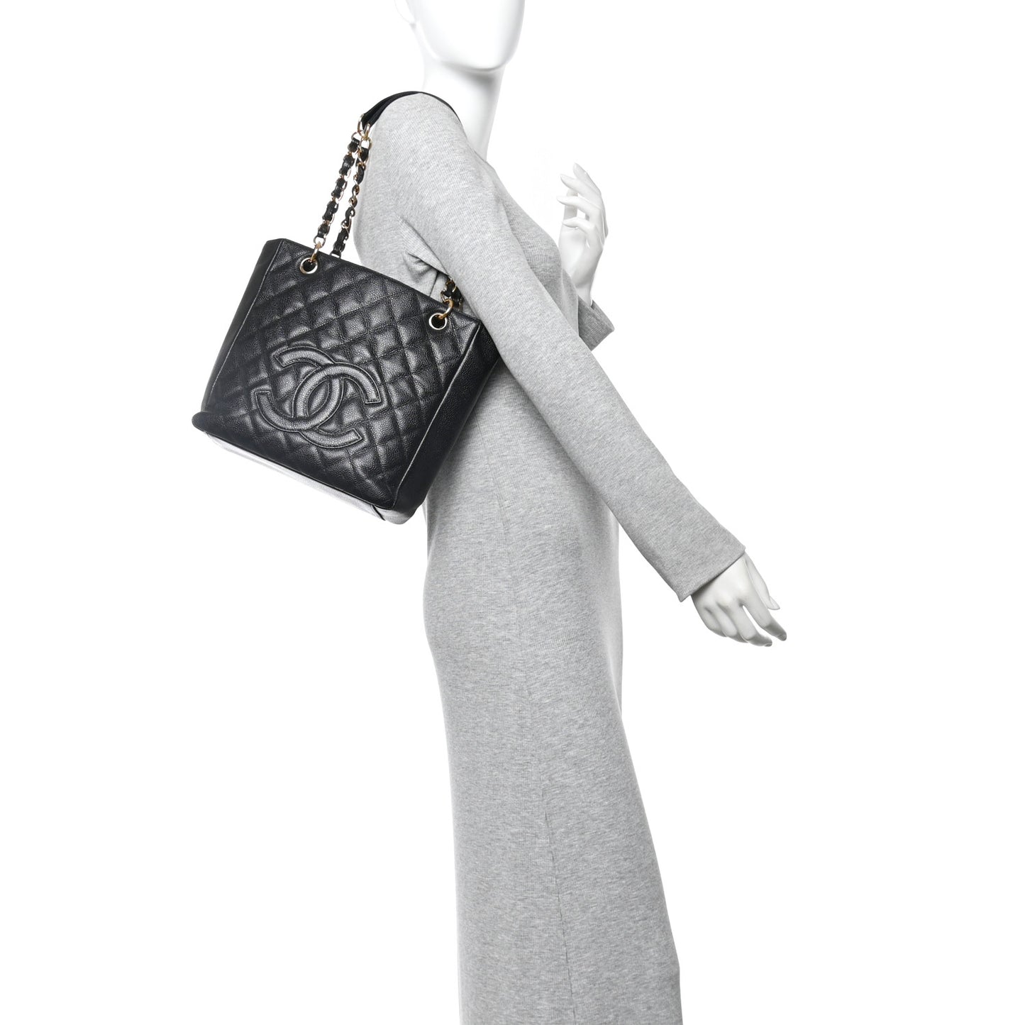 Caviar Quilted Petit Shopping Tote PST Black