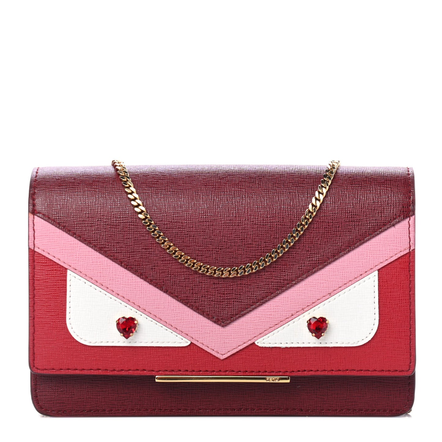 Vitello Elite Crystal Fendi Loves Monster Eyes Tube Wallet on Chain Rosso Scuro Multicolor