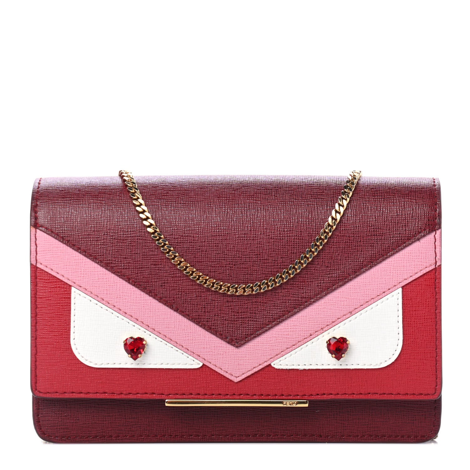 Fendi Vitello Elite Crystal Fendi Loves Monster Eyes Tube Wallet on Chain Rosso Scuro Multicolor 1 of 4