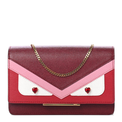 Fendi Vitello Elite Crystal Fendi Loves Monster Eyes Tube Wallet on Chain Rosso Scuro Multicolor 1 of 4