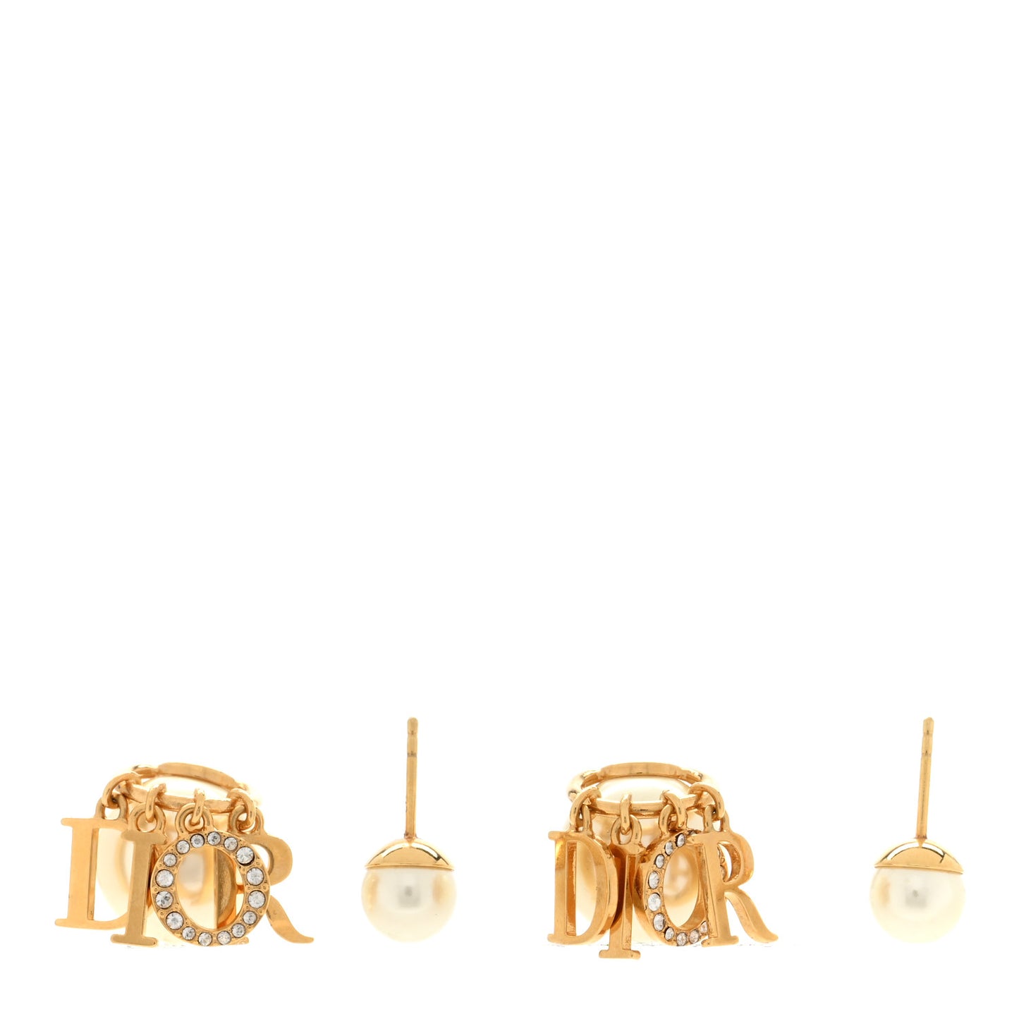 Pearl Crystal Tribal Logo Charms Earrings Gold