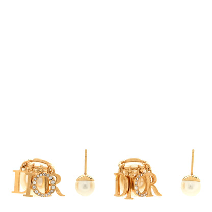 Christian Dior Pearl Crystal Tribal Logo Charms Earrings Gold 5 of 10