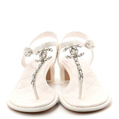 Chanel Lambskin Chain CC Logo Thong Sandals 39 White 2 of 8