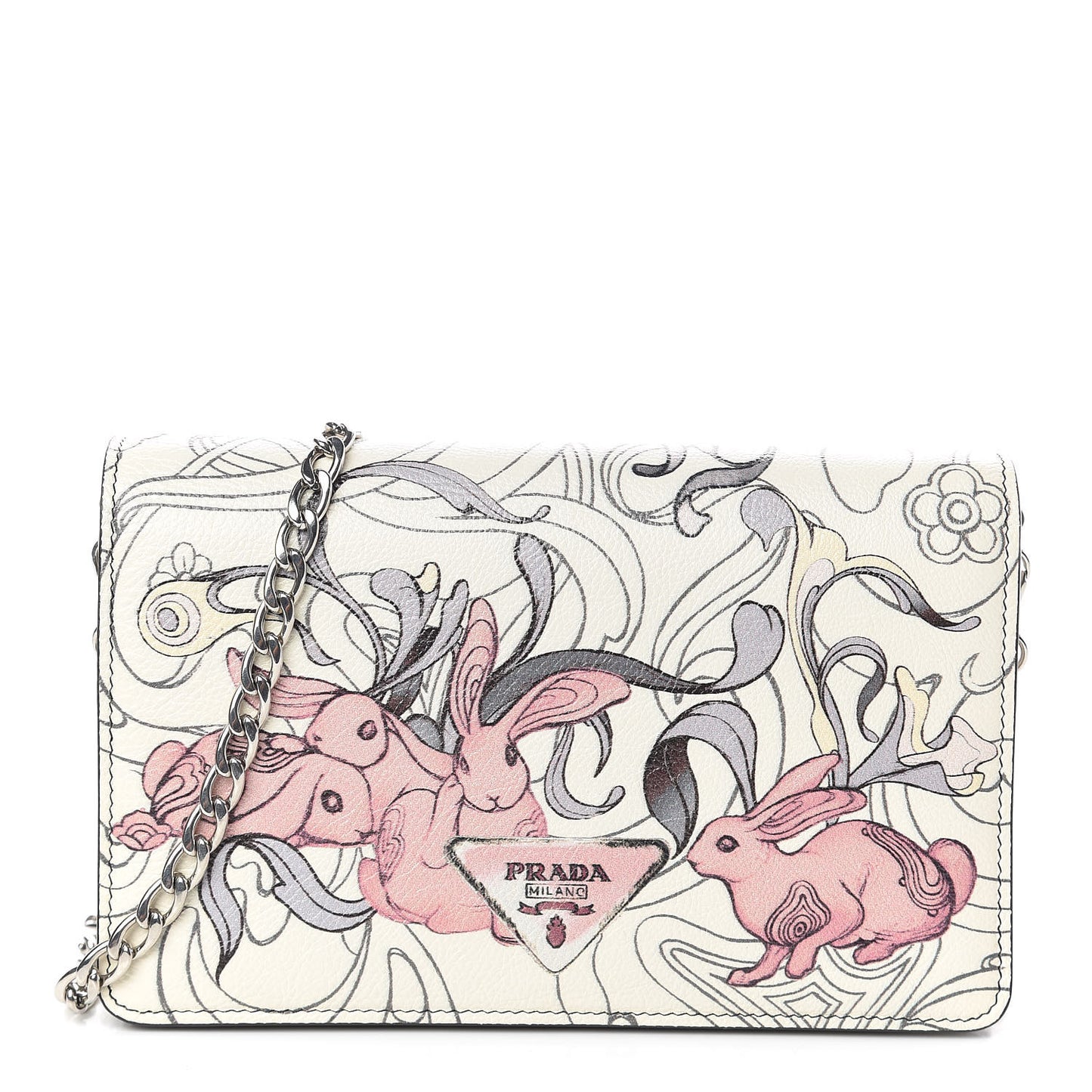X JAMES JEAN Glace Calfskin Rabbit Print Wallet On Chain Opaline