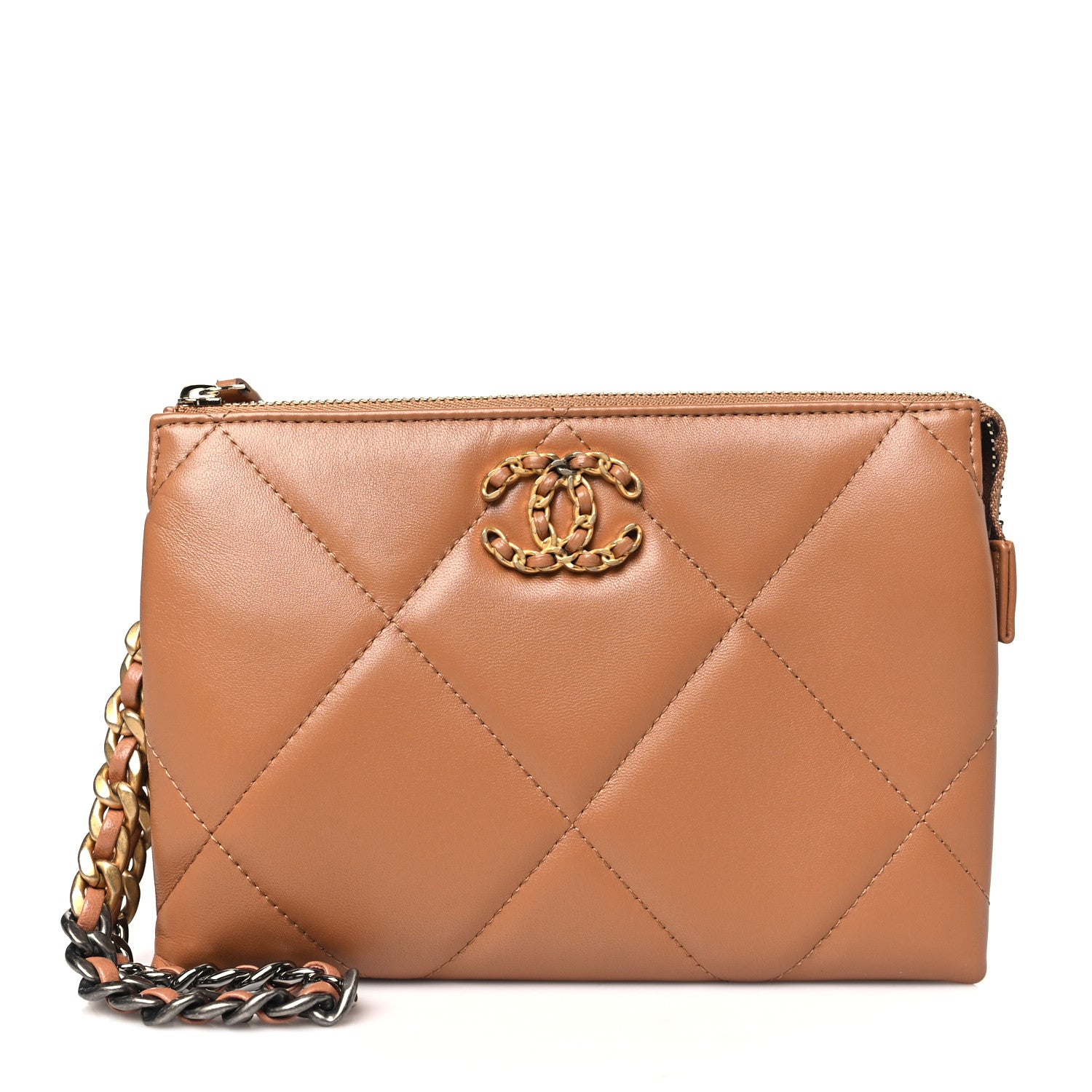 Chanel Lambskin Quilted Chanel 19 Flap Clutch Brown 1 of 10
