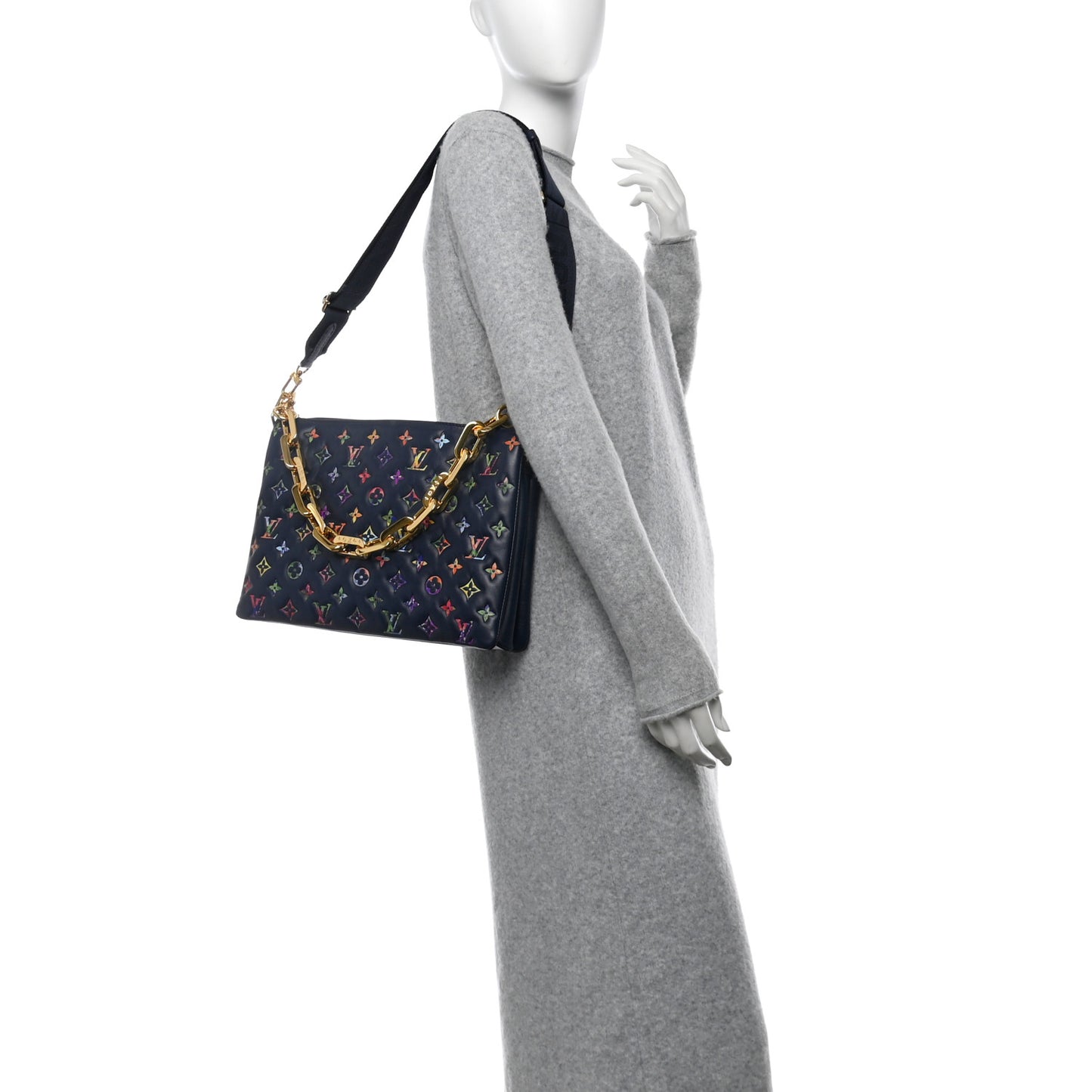 Lambskin Embossed Monogram LV Garden Coussin MM Navy Blue
