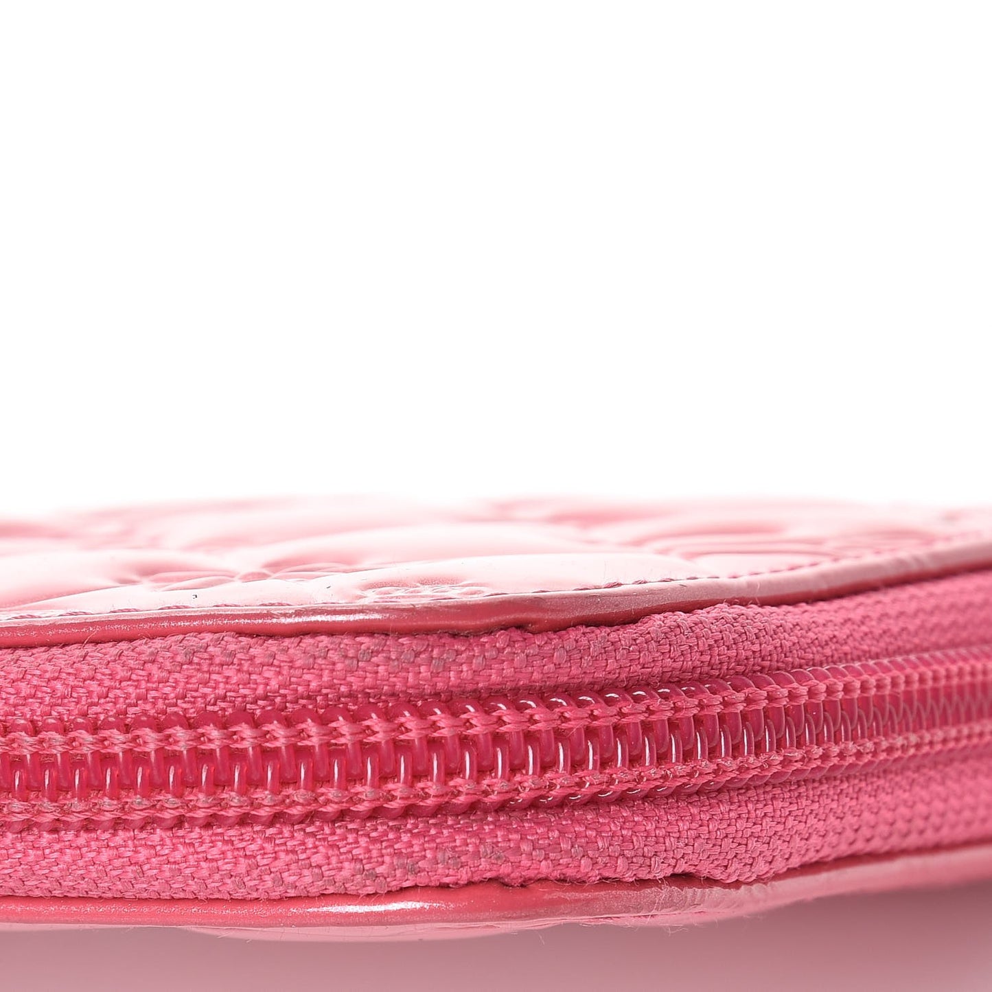 Patent Calfskin Lucky Symbols Zip Around Wallet Fuchsia