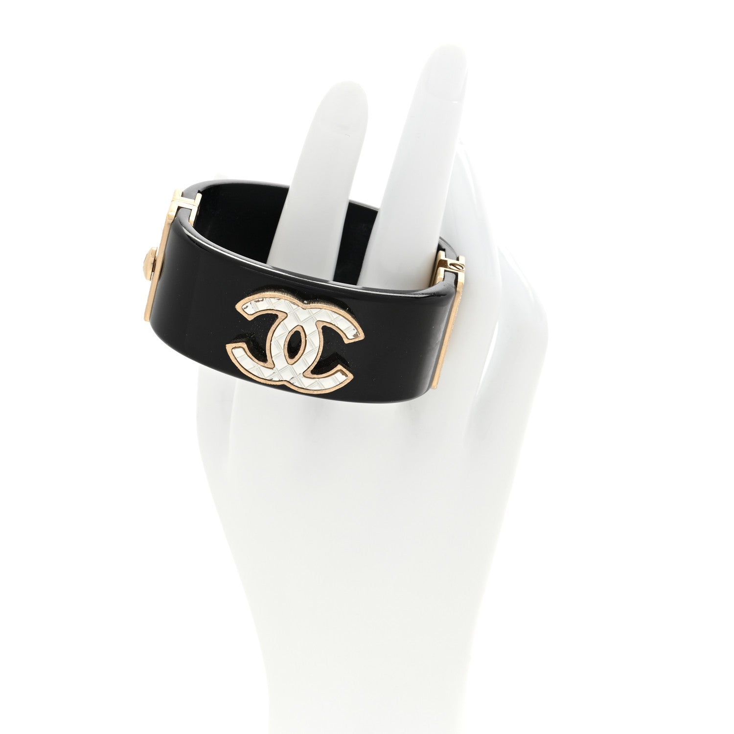 Chanel Resin Quilted CC Cuff Black Gold 2 of 5