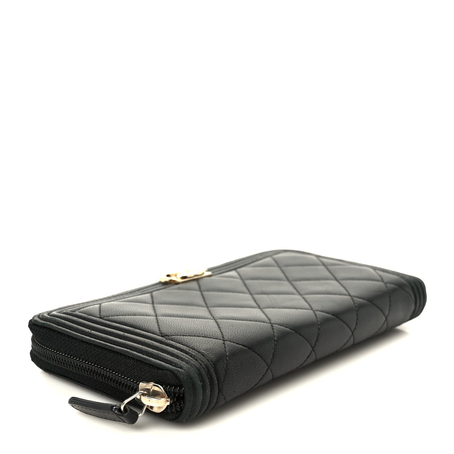 Chanel Lambskin Quilted Boy Long Zip Around Wallet Black 4 of 9