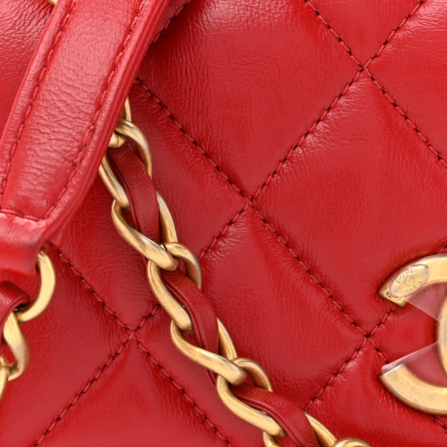 Shiny Lambskin Quilted Mini Flap Red