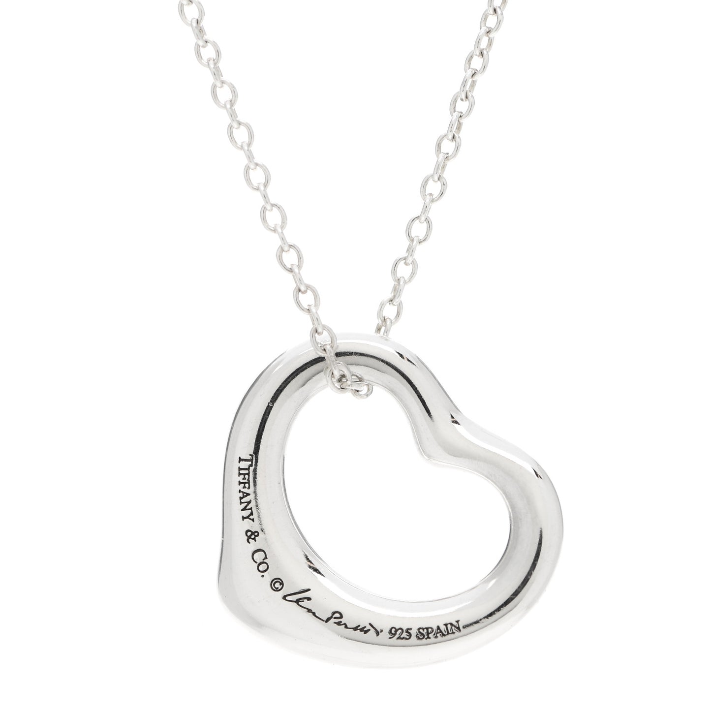 Sterling Silver 16mm Elsa Peretti Open Heart Pendant Necklace