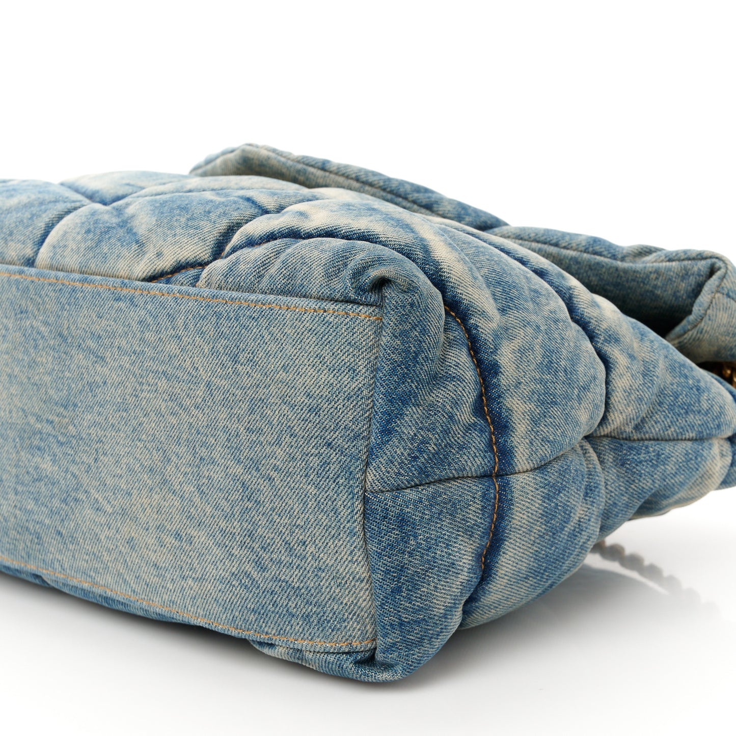 Denim Quilted Medium Loulou Puffer Monogram Chain Satchel Blue Cinnamon