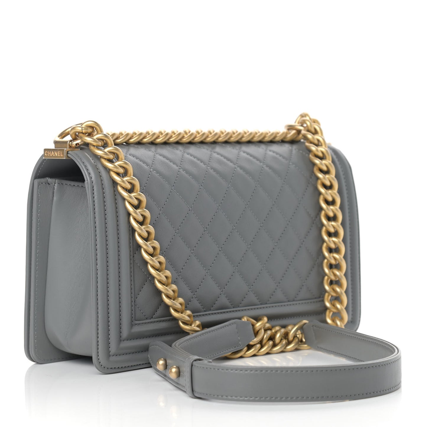 Lambskin Quilted Medium Boy Flap Grey