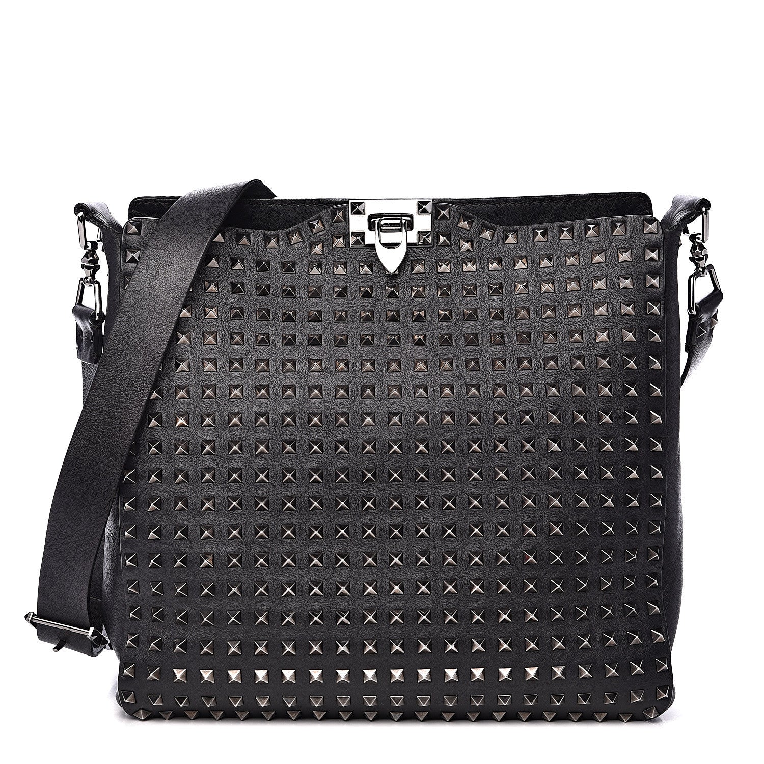 Valentino Garavani Calfskin Large Rockstud All Over Flip-Lock Messenger Bag Black 1 of 14