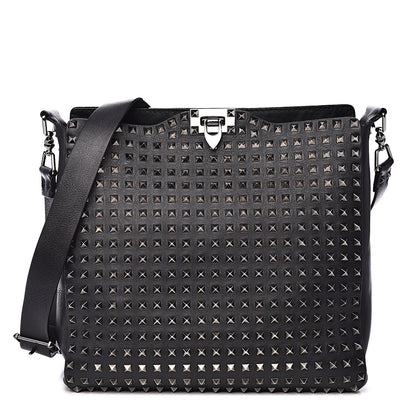 Valentino Garavani Calfskin Large Rockstud All Over Flip-Lock Messenger Bag Black 1 of 20