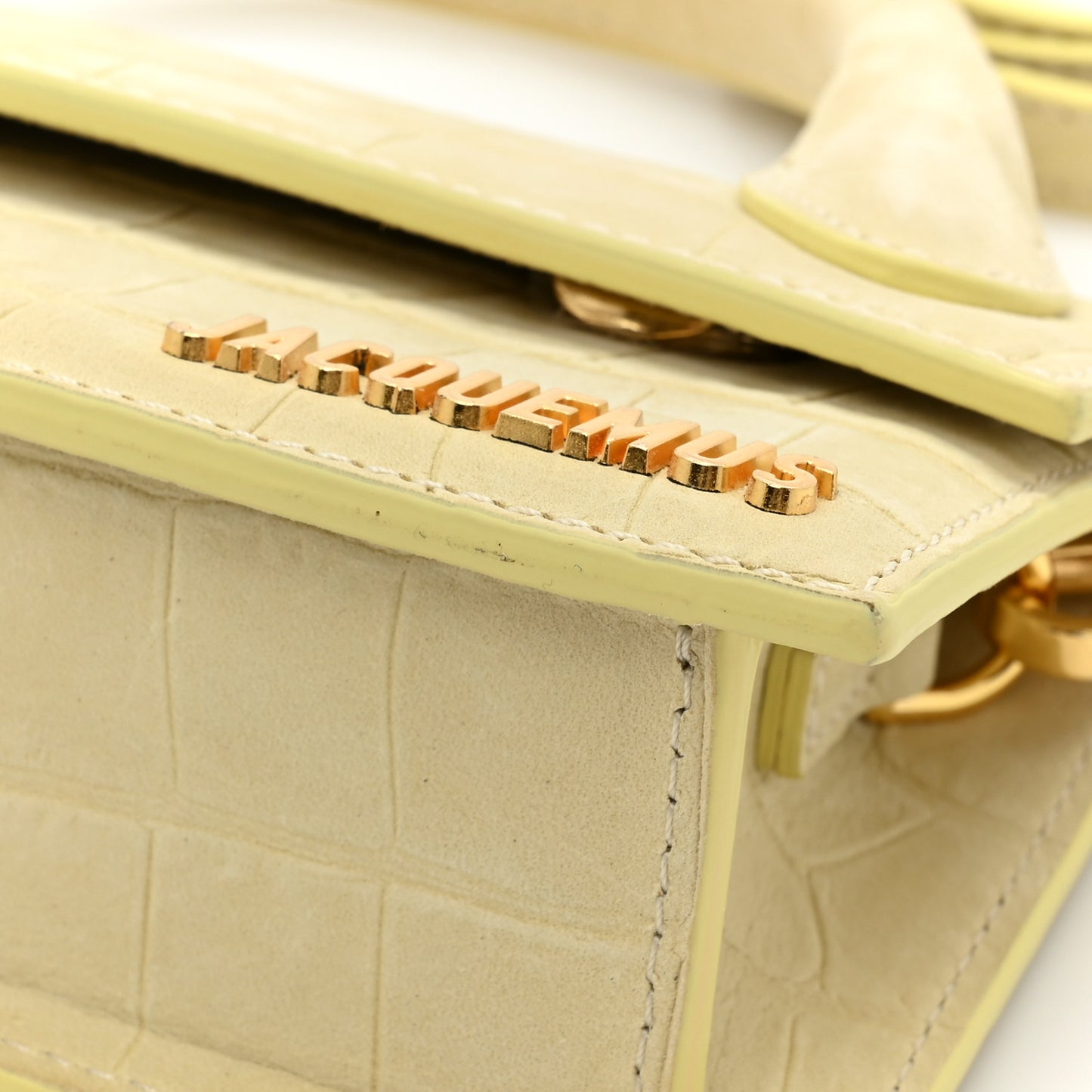 Calfskin Crocodile Embossed Le Chiquito Long Pale Yellow
