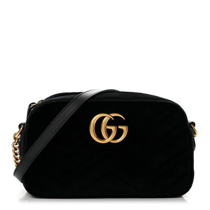 Gucci Velvet Matelasse Small GG Marmont Chain Shoulder Bag Black 1 of 12