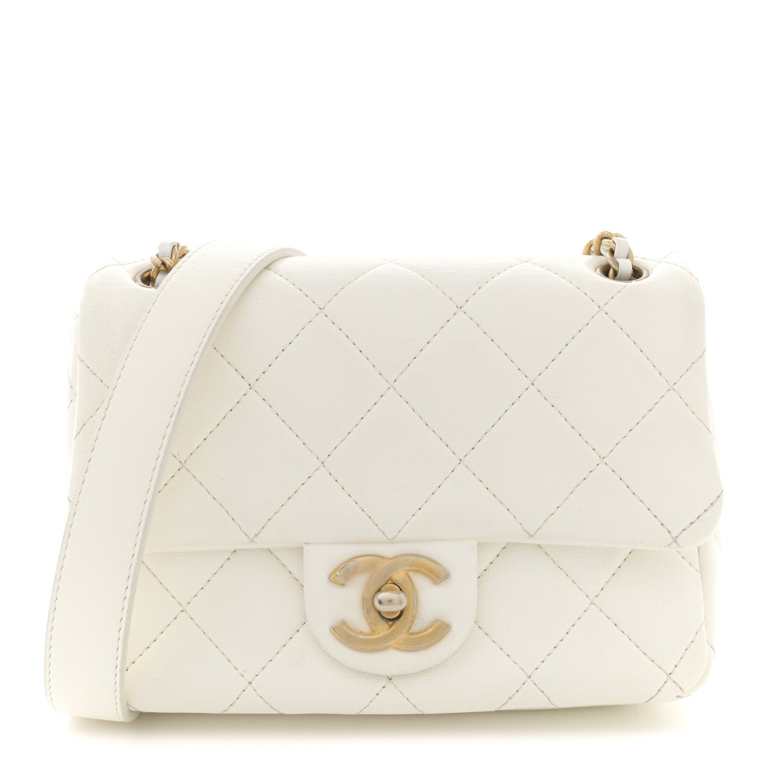 Chanel Shiny Lambskin Quilted Mini Flap White 1 of 13