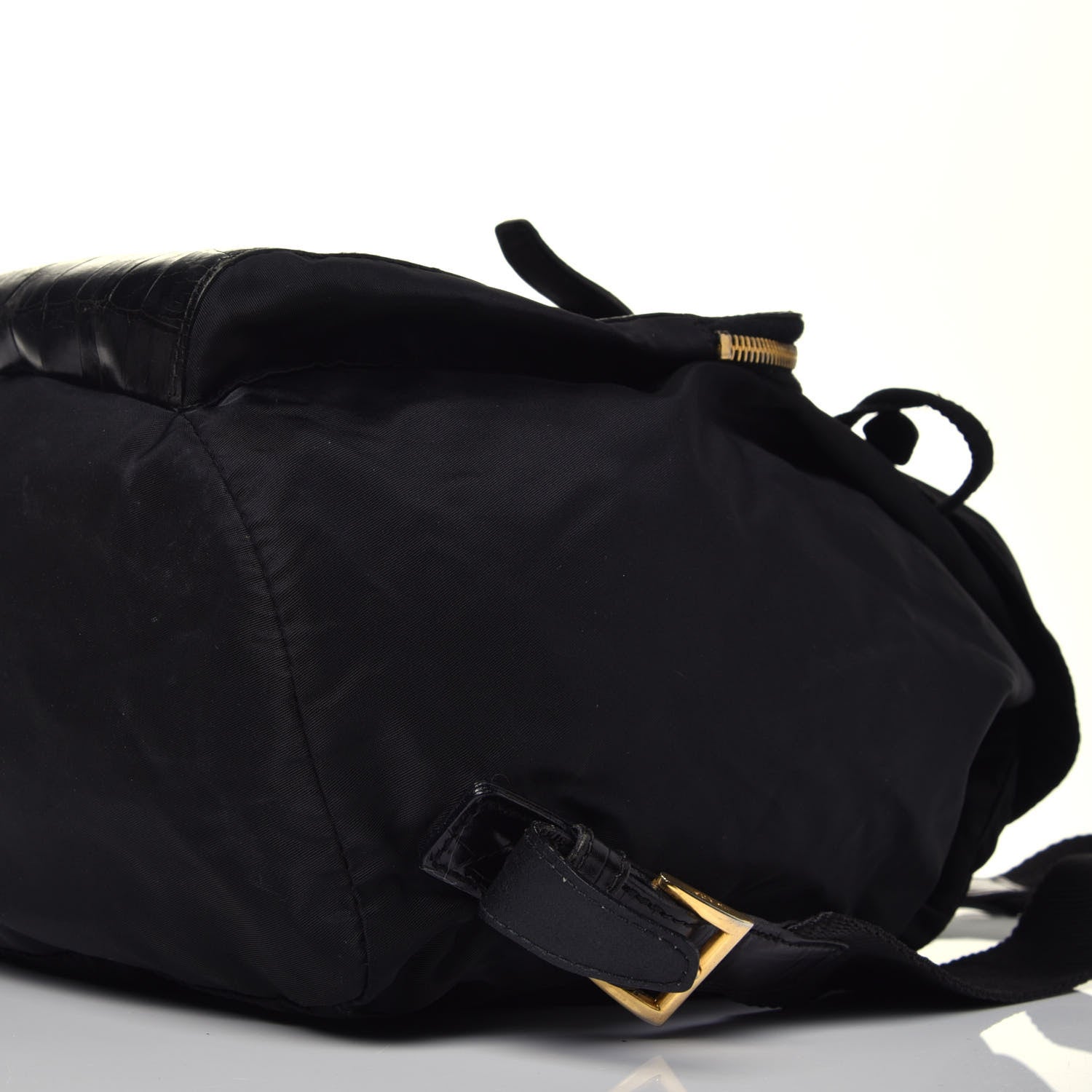 Prada Tessuto Nylon Crocodile Embossed Calfskin Cinch Backpack Black 10 of 14