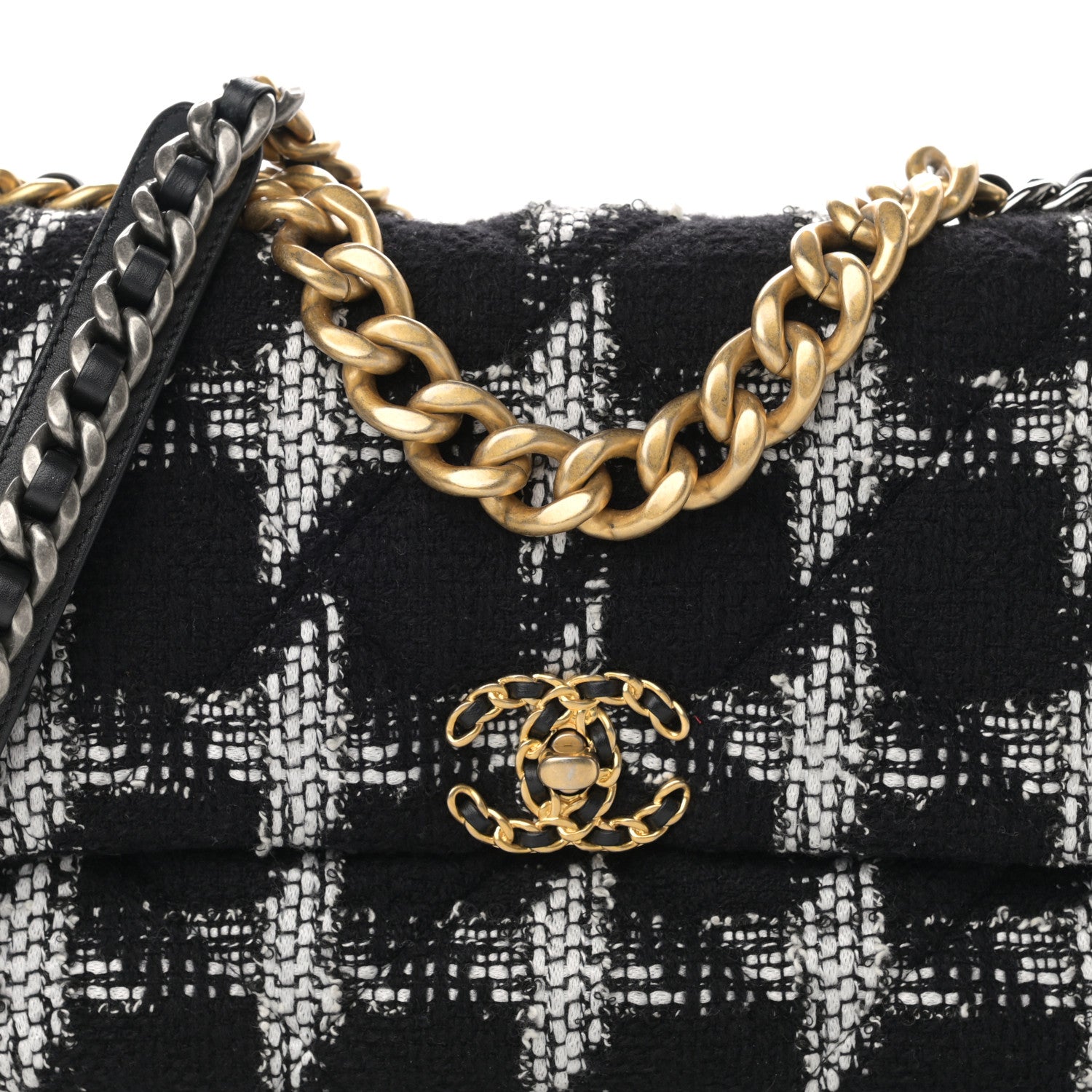 Chanel Tweed Quilted Large Chanel 19 Flap Black White 8 of 12