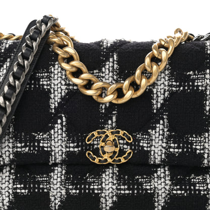 Chanel Tweed Quilted Large Chanel 19 Flap Black White 8 of 12